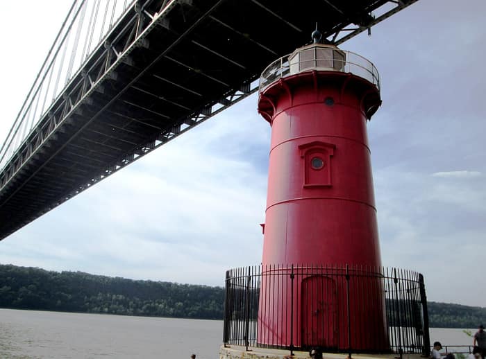 The Little Red Lighthouse under the George Washington Bridge, landscape view
