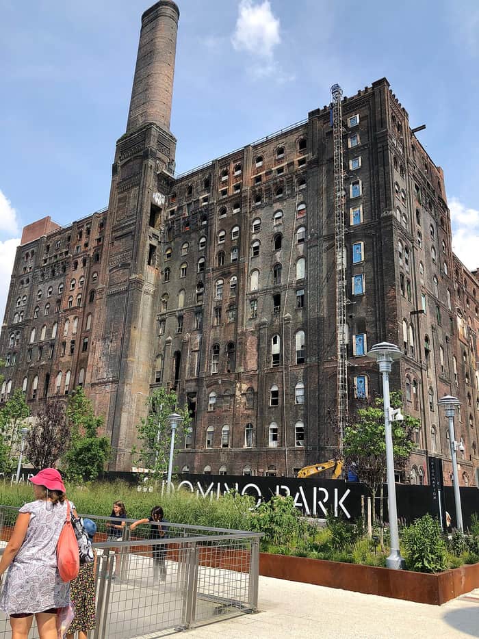 The Domino Sugar Refinery in Brooklyn in 2018 with its brick refinery building