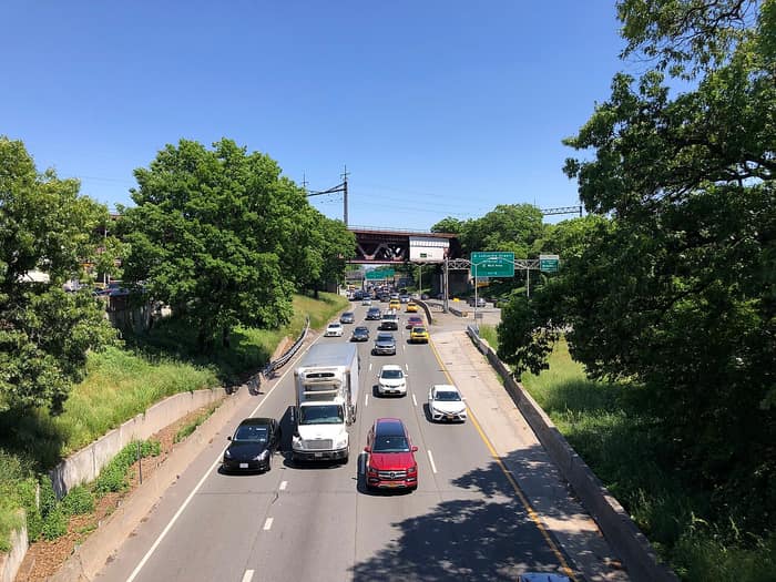 Road view along the Grand Central Parkway and Interstate 278 from the Steinway Street overpass in Queens