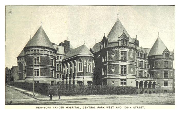 Historic illustration of the New York Cancer Hospital at Central Park West and 106th Street