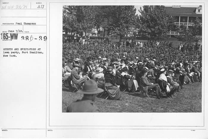 Guests at a Red Cross lawn party at Fort Hamilton