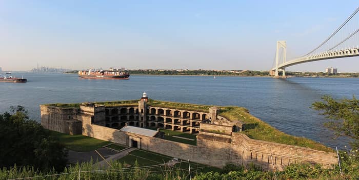 Granite and brick walls of Battery Weed, seen from the outside