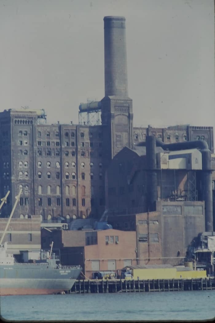 The Domino Sugar Refinery in Brooklyn seen from the East River side