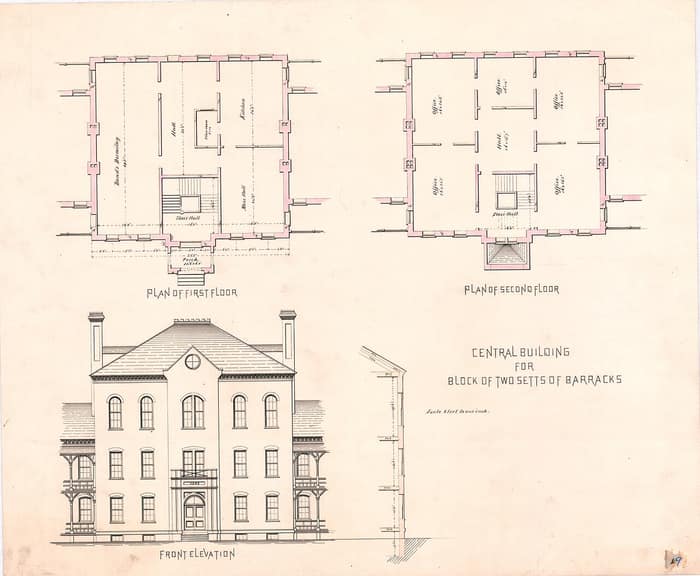 Central building of a block of barracks at Fort Hamilton