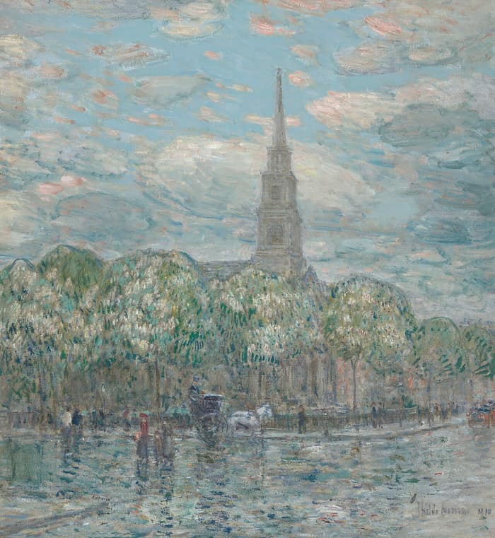 Childe Hassam painting of St. Mark’s in the Bowery, dated 1932 in the Yale University Art Gallery