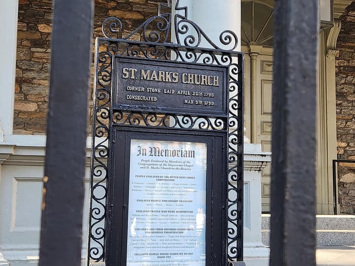 Church sign outside St. Mark’s Church in-the-Bowery