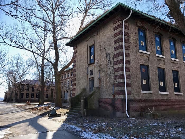 Exterior of the Ellis Island Immigrant Hospital buildings on Island 3