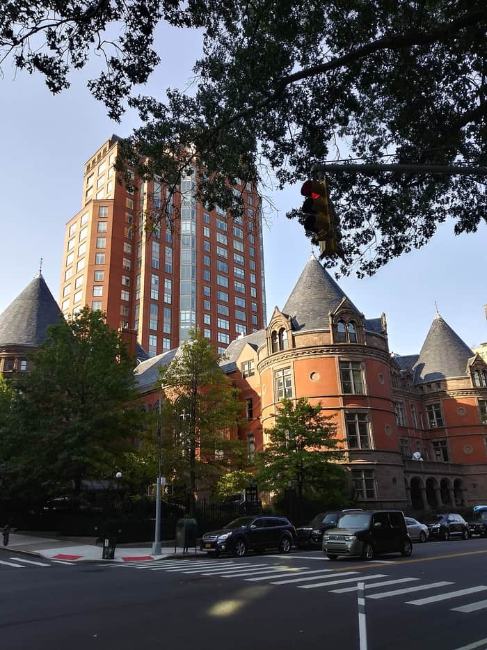 Another view of the former New York Cancer Hospital facade on Central Park West