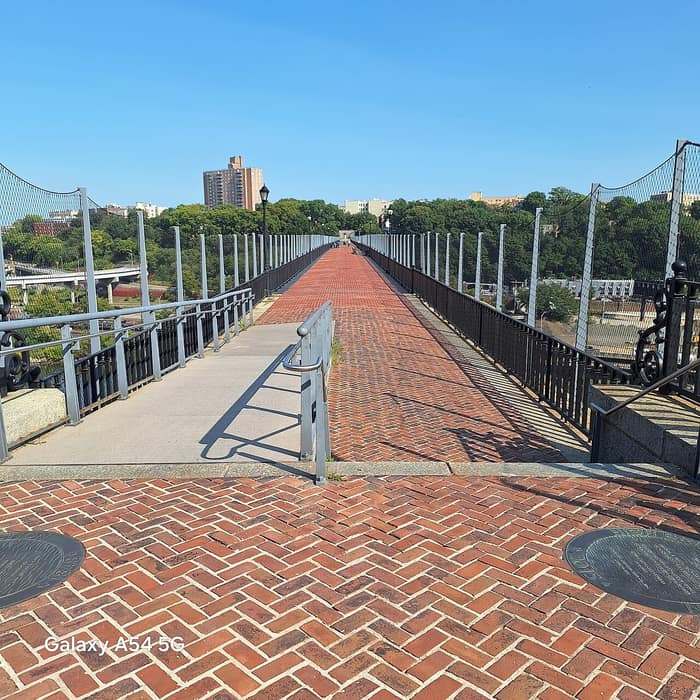 Historic view of the High Bridge looking east from the Manhattan side