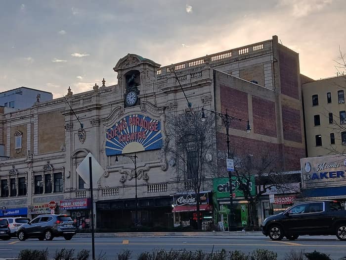 Street view of the Paradise Theater and the Grand Concourse, 2026
