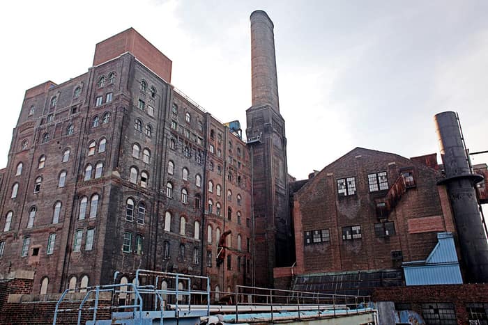 Historic view of the Domino Sugar Refinery on the Williamsburg waterfront in Brooklyn