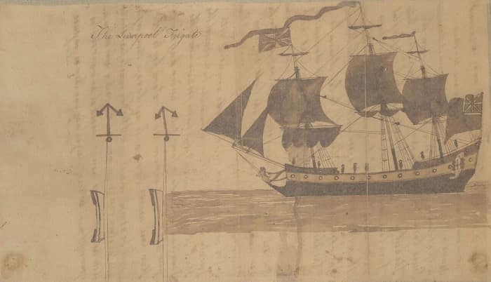 Pintura de la HMS Liverpool, obra de Jeremiah Riley