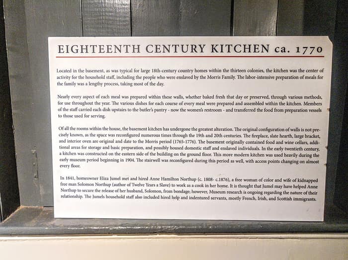 Kitchen marker at the Morris–Jumel Mansion in Washington Heights