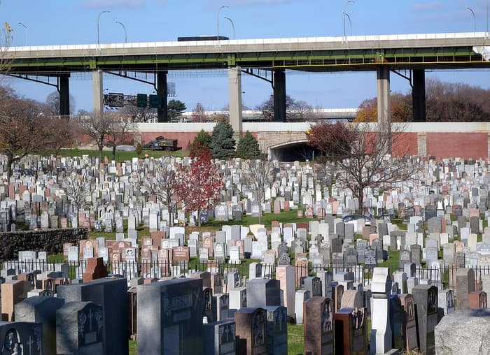 Calvary Cemetery in Queens seen beside the Long Island Expressway