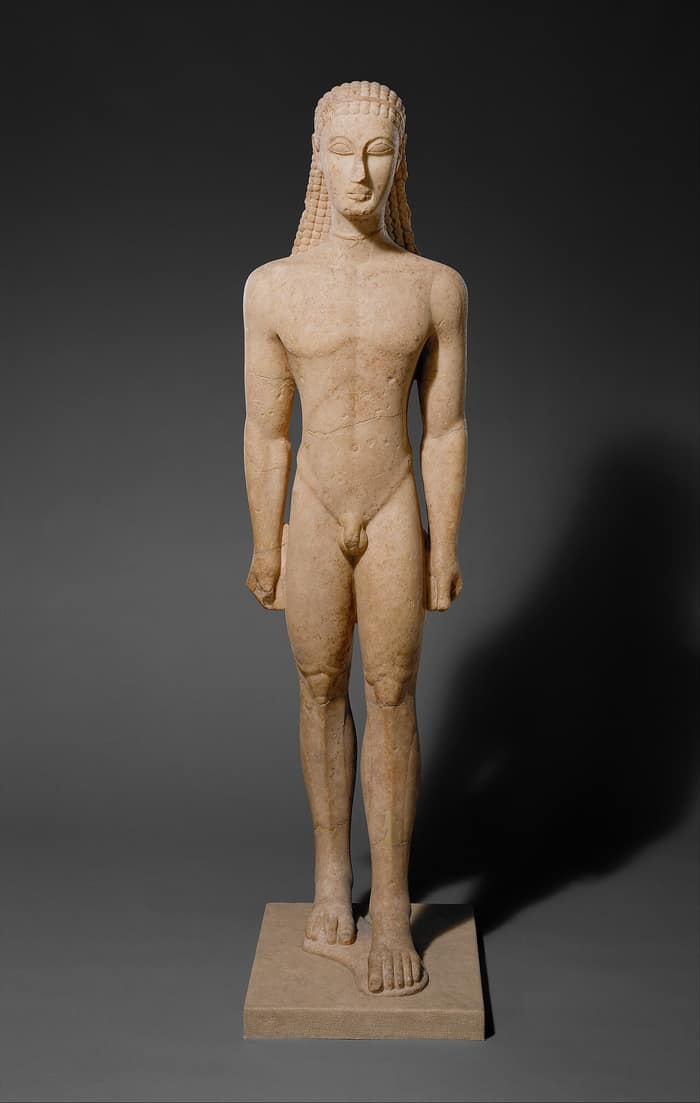 Marble statue of a kouros, a standing nude youth, in the Metropolitan Museum of Art