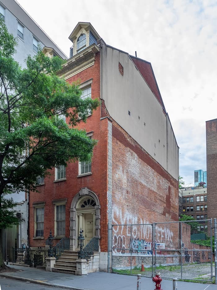 Brick facade of the Merchant’s House Museum on East Fourth Street in Manhattan