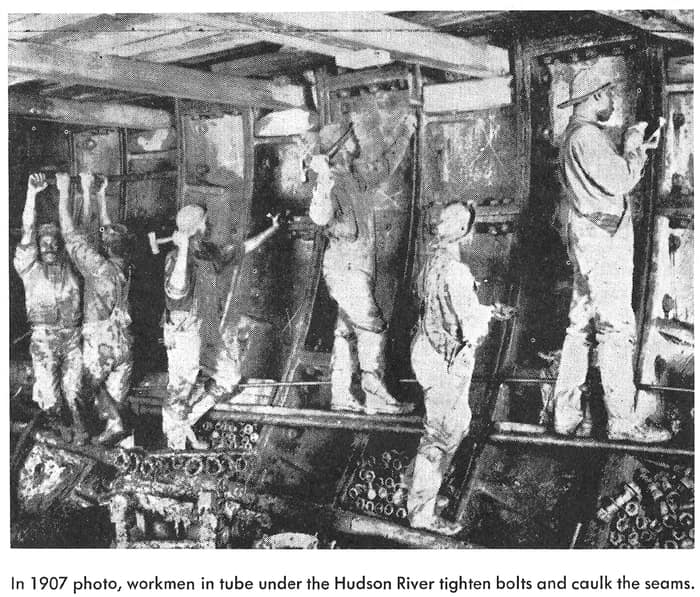 Historic 1907 postcard of the Hudson River tubes under construction