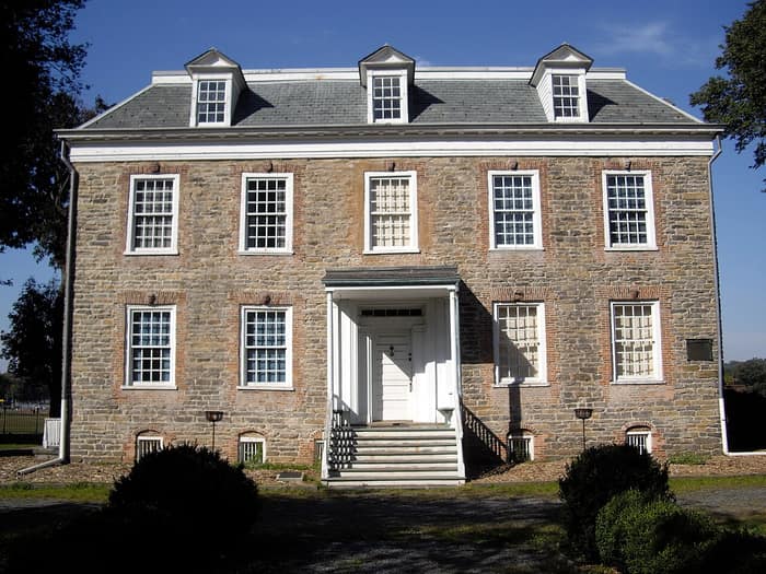 Stone facade of the Van Cortlandt House in Van Cortlandt Park in the Bronx
