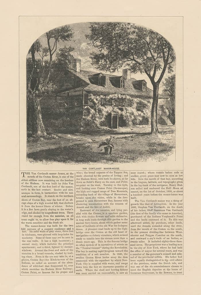 Historic view of the Van Cortlandt manor-house from the New York Public Library collection