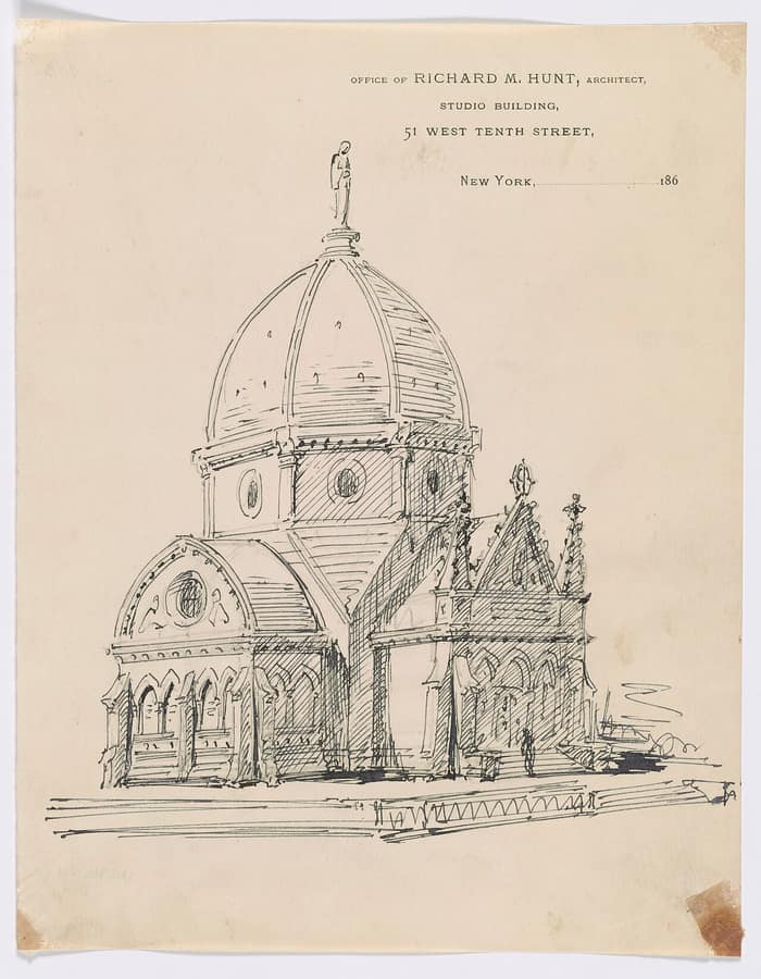 Historic view of the Vanderbilt mausoleum at Moravian Cemetery, New Dorp, Staten Island