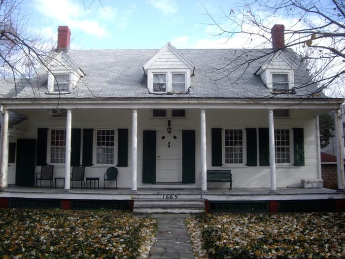 Exterior of the Wyckoff-Bennett Homestead, a Dutch Colonial farmhouse in Flatlands, Brooklyn